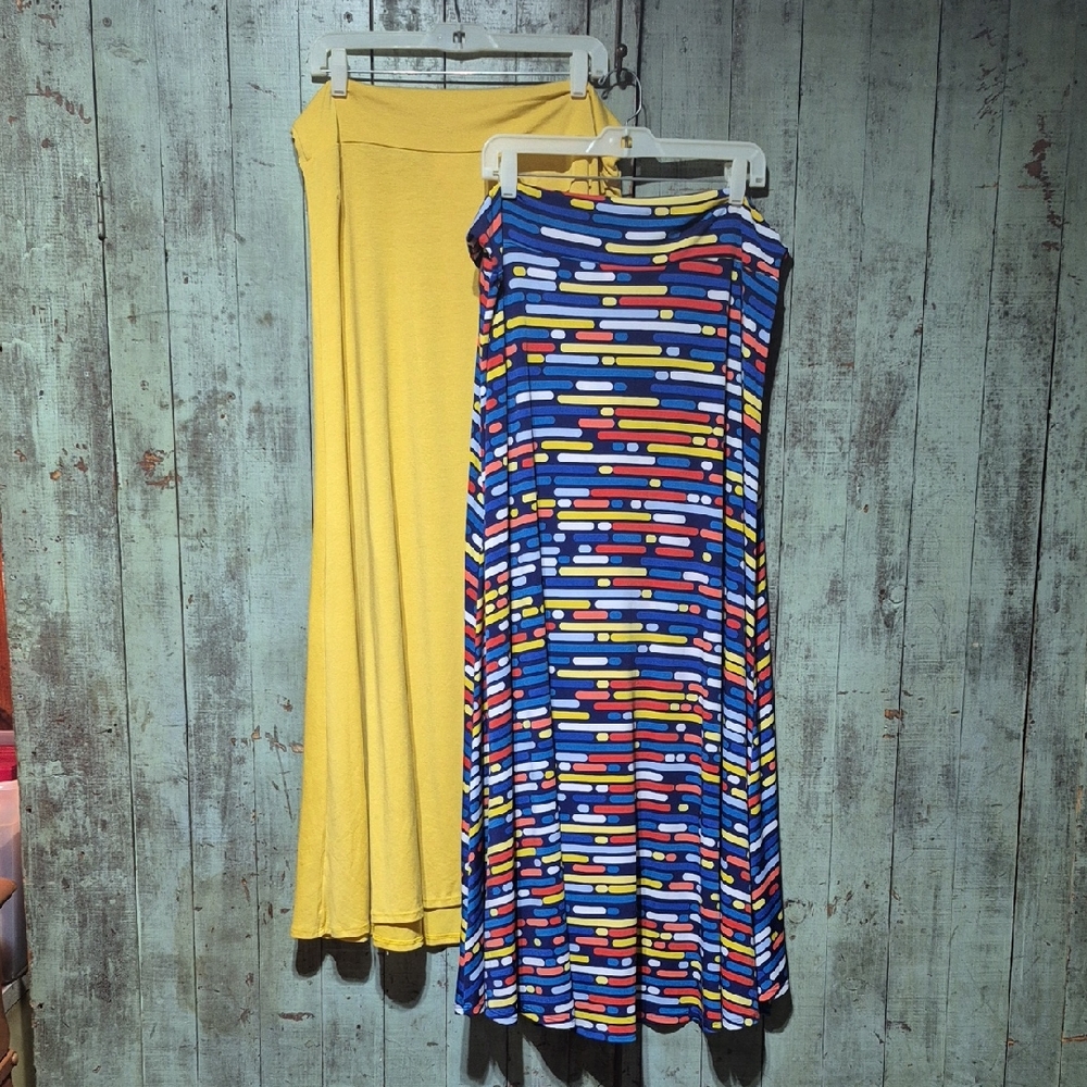 LuLaRoe Yellow Maxi Skirt & LuLaRoe Blue Multicolor Geo Maxi